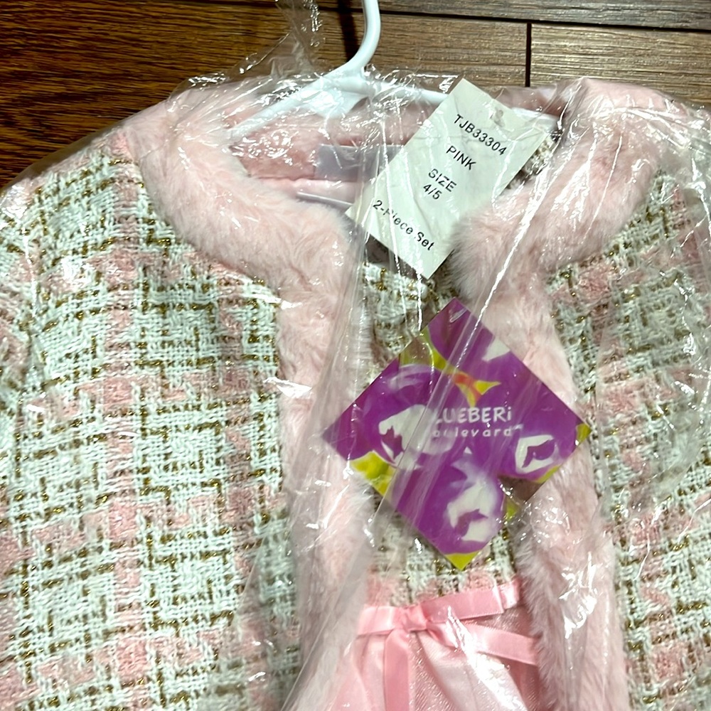 Brand new Blueberri Boulevard Baby Girls Tweed Trim Coat Set - Picture 4 of 4